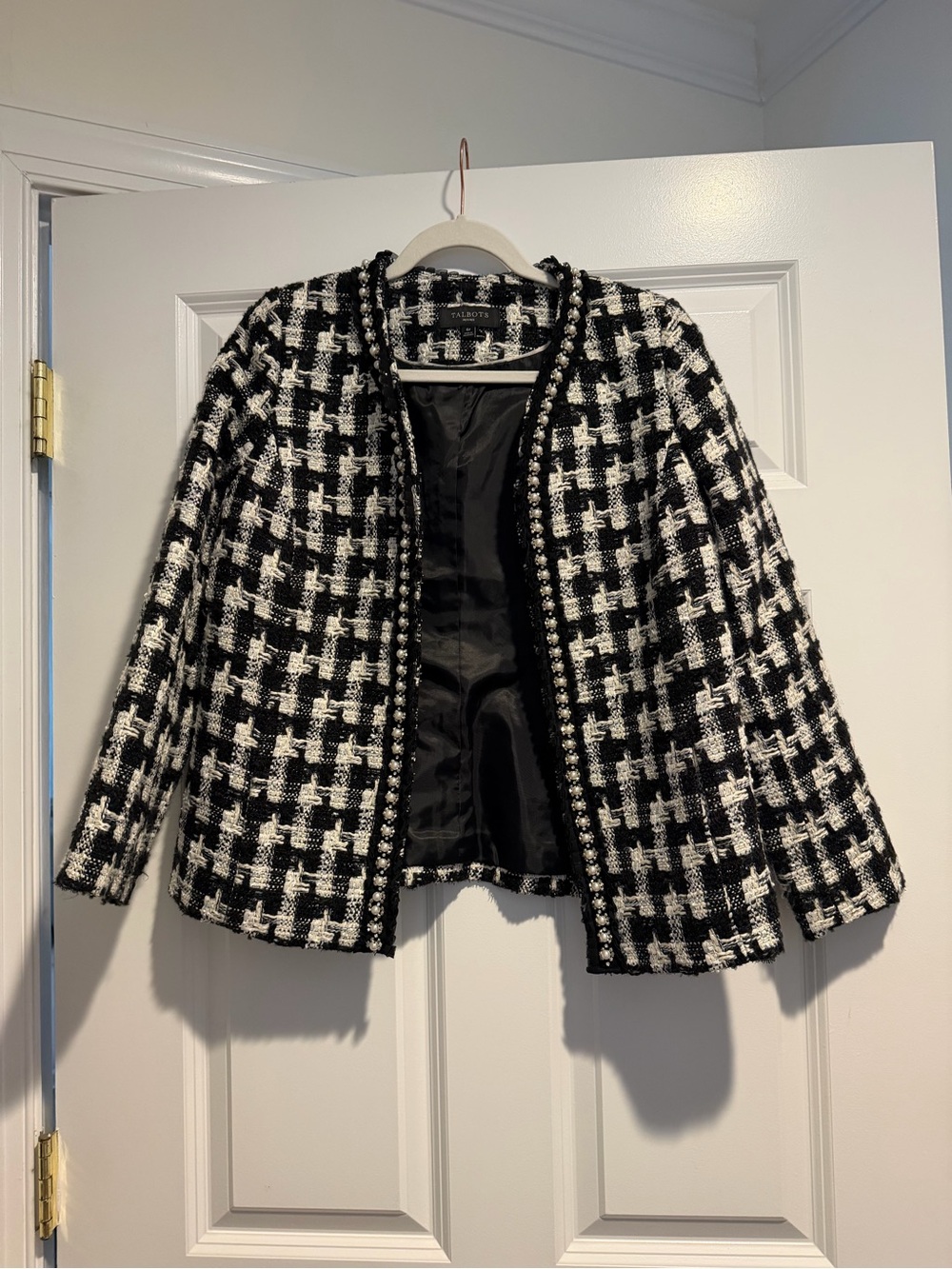 Talbots Black & White Tweed Open-Front Blazer